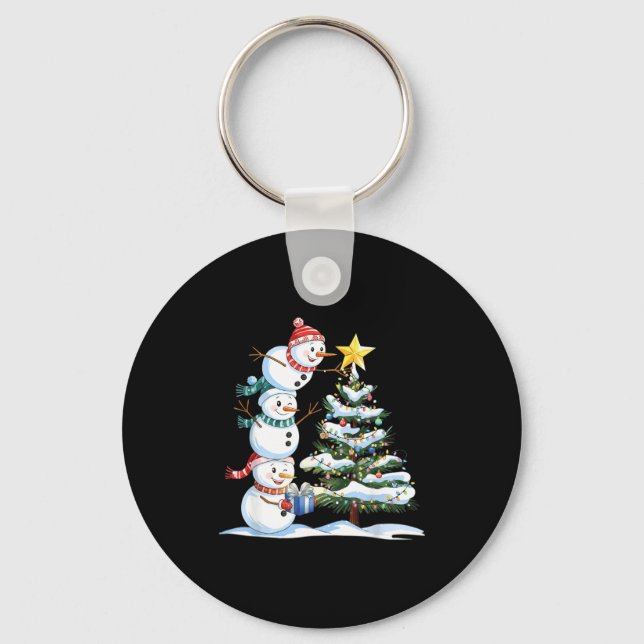Christmas Snowman Christmas Tree Funny Snowman Lov Nyckelring (Framsida)
