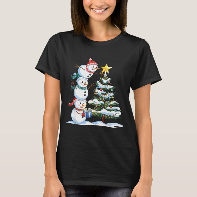 Christmas Snowman Christmas Tree Funny Snowman Lov T Shirt (Framsida)