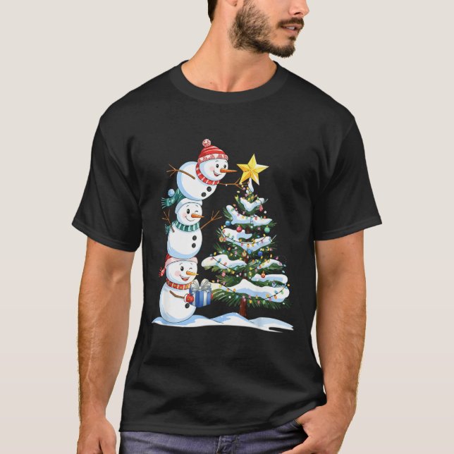 Christmas Snowman Christmas Tree Funny Snowman Lov T Shirt (Framsida)