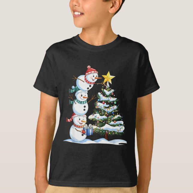 Christmas Snowman Christmas Tree Funny Snowman Lov T Shirt (Framsida)
