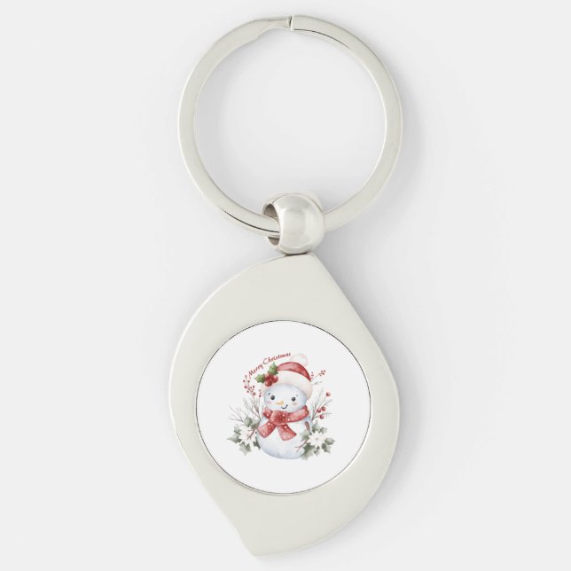 "Christmas Snowman Delight Metal Keychain Swirl Silverfärgad Nyckelring (Framsidan)