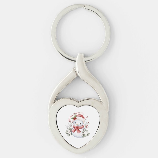 "Christmas Snowman Delight Metal Keychain Twisted Heart Silverfärgad Nyckelring (Framsidan)