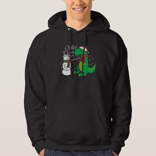Christmas Snowman Dinosaur Rex Hoodie (Framsida)