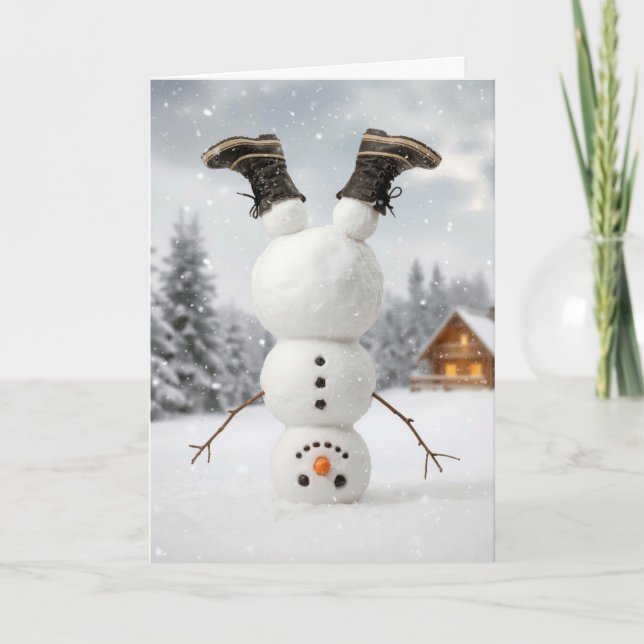 Christmas Snowman Doing a Headstand  Kort (Framsida)