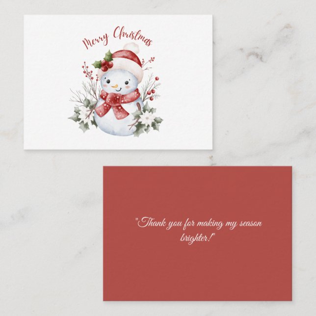 Christmas Snowman Flat Place Card Placeringskort (Fram/baksida)
