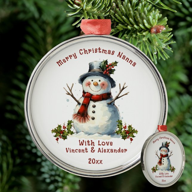 Christmas Snowman Gift For Nanna - Grandma Julgransprydnad Metall (Christmas Snowman Gift For Nanna Metal Ornament)