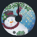 Christmas Snowman Holiday Julgransmatta Borstad Polyester<br><div class="desc">Snowman in Top Hat,  Mittens and Boots with matching Scarf.</div>