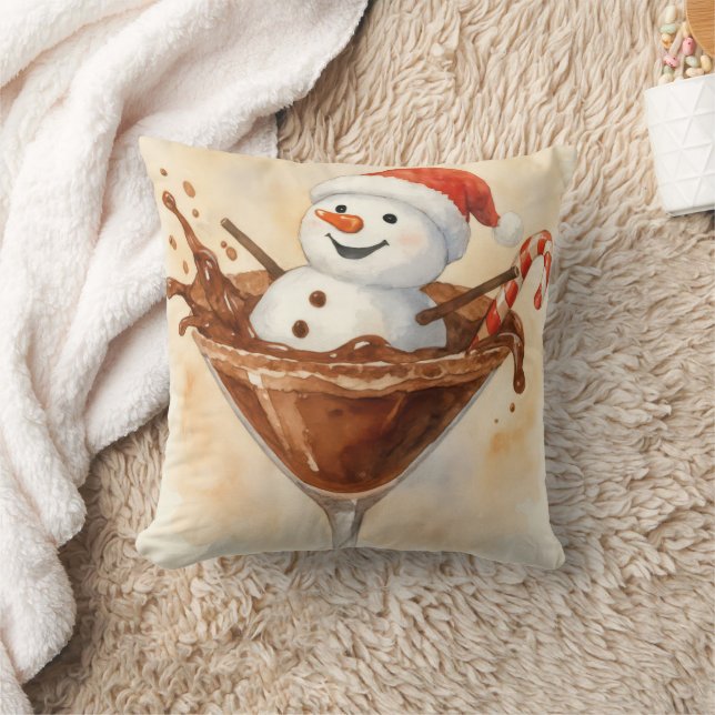 Christmas Snowman In a Chocolate Martini Kudde (Filt)