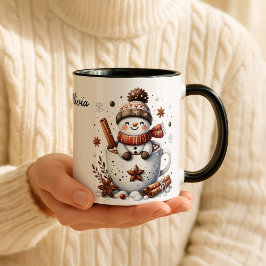 Christmas Snowman Mug, Hot Cocoa Festive Winter Ar Mugg