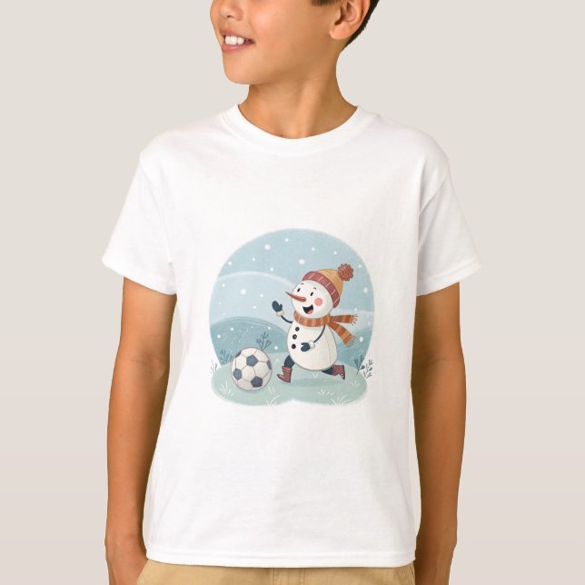 Christmas snowman playing soccer t shirt (Framsida)