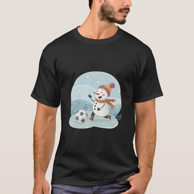 Christmas snowman playing soccer t shirt (Framsida)