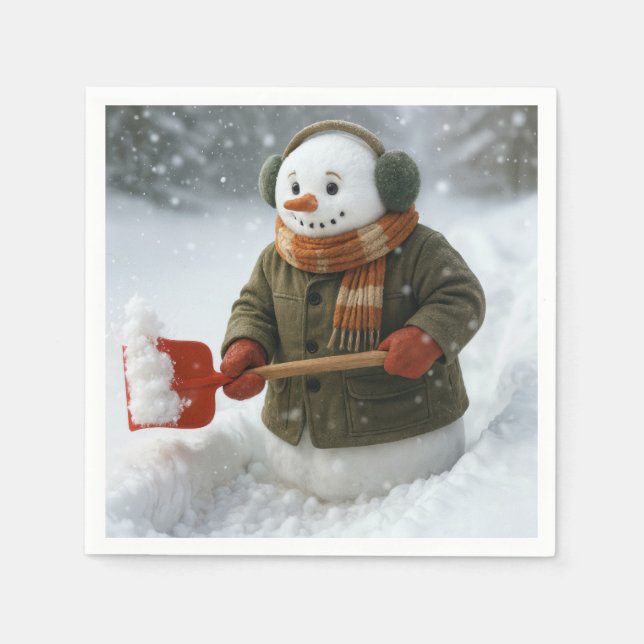 Christmas Snowman Shoveling Snow Pappersservett (Framsidan)