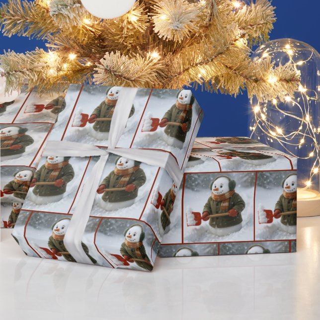 Christmas Snowman Shoveling Snow Presentpapper (Helgdagar)