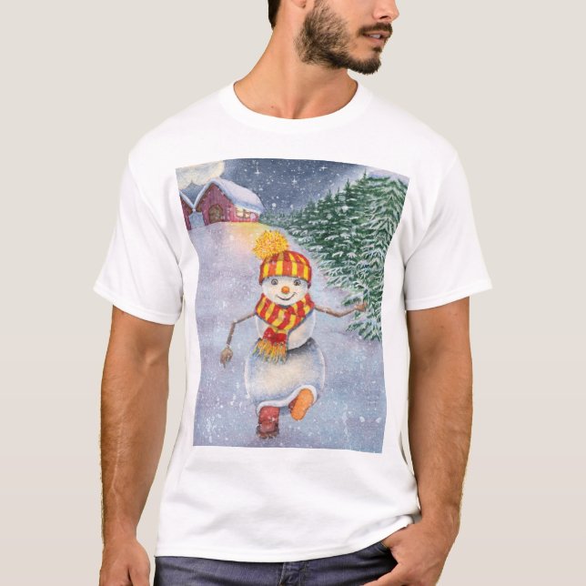 Christmas snowman walking t shirt (Framsida)