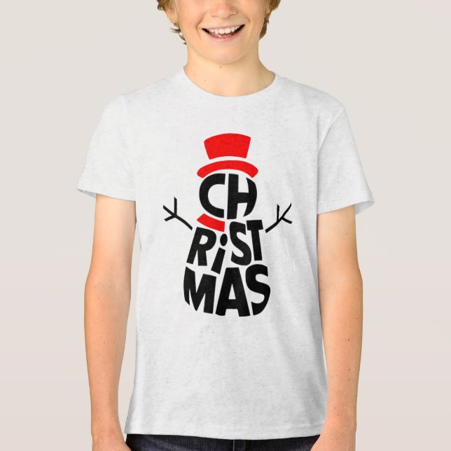 Christmas Snowman Word Art  T Shirt (Framsida)