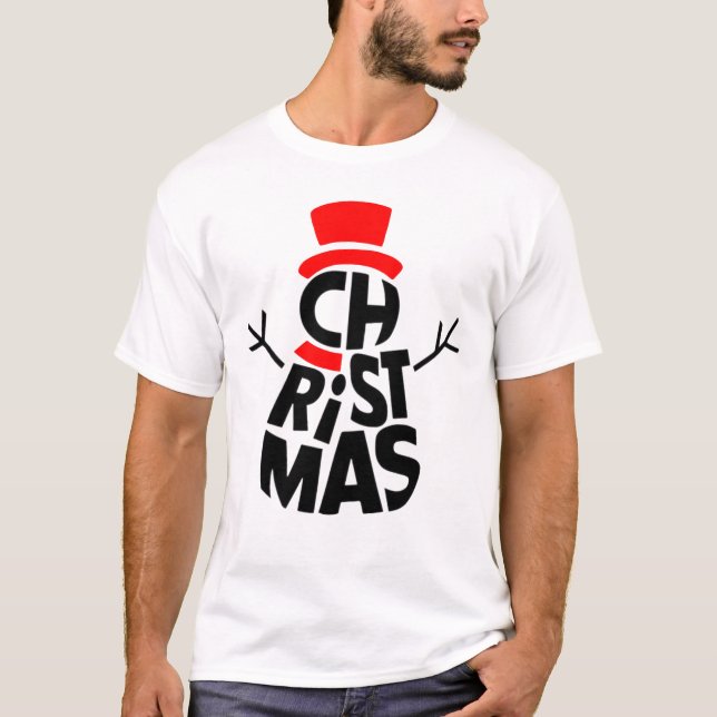 Christmas Snowman Word Art  T Shirt (Framsida)