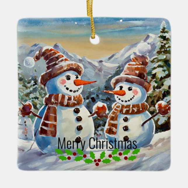 Christmas Snowmen, Merry Christmas, Julgransprydnad Keramik (Framsida)