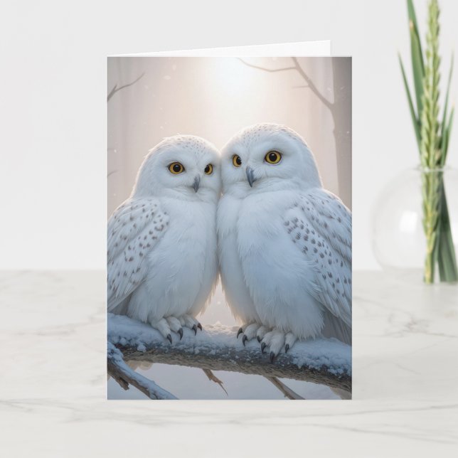 Christmas Snowy Owls On a Winter Branch Kort (Framsida)