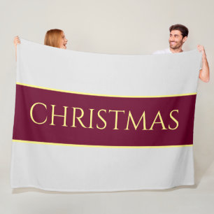 CHRISTMAS Snowy White Festive Burgundy Rand Fleecefilt