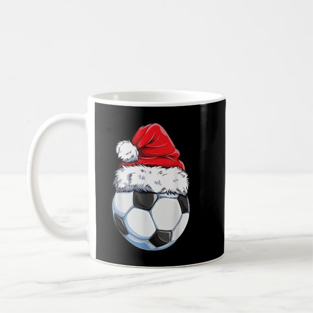 Christmas Soccer Ball Santa Hat Funny Sport Xmas B Kaffemugg (Vänster)