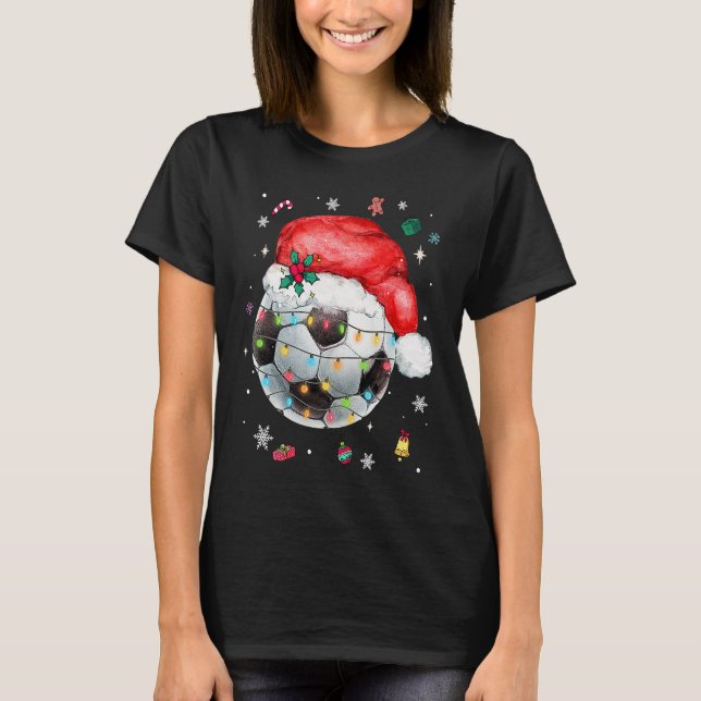 Christmas Soccer Ball Santa Hat Funny Sport Xmas B T Shirt (Framsida)