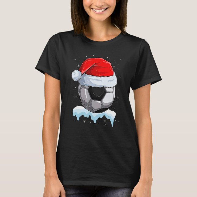 Christmas Soccer Ball Santa Hat Funny Sport Xmas B T Shirt (Framsida)
