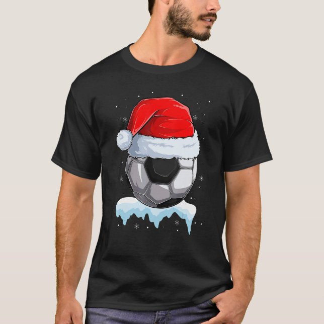 Christmas Soccer Ball Santa Hat Funny Sport Xmas B T Shirt (Framsida)