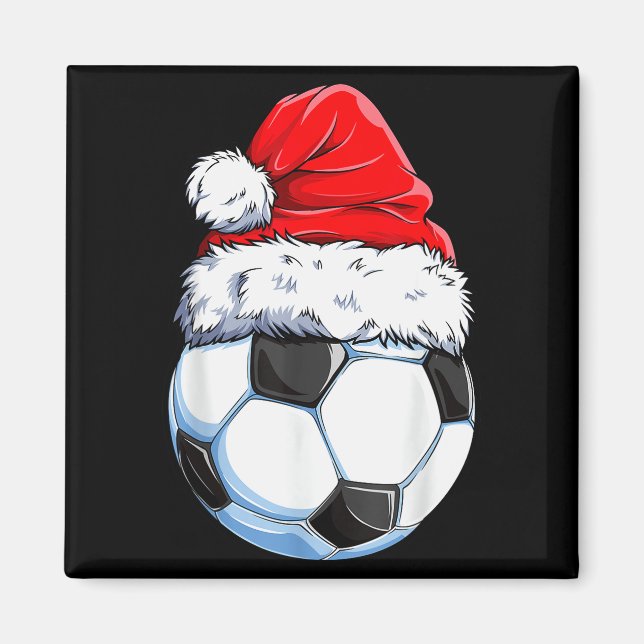 Christmas Soccer Ball Santa Hat Funny Srts Xmas Bo Magnet (Framsidan)