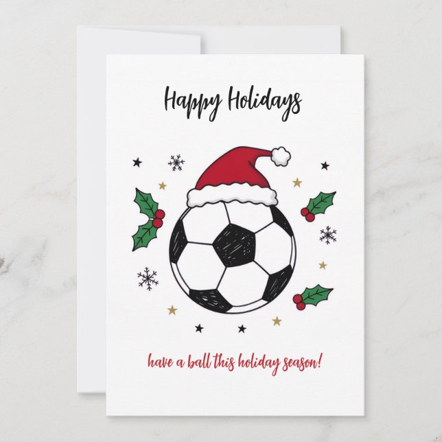 Christmas Soccer Ball Santa Hat Greeting Cards Julkort (Framsida)