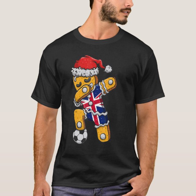 Christmas Soccer Boy Dabbing Gingerbread England F T Shirt (Framsida)