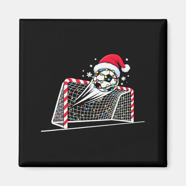 Christmas Soccer Goal Ball Lights Santa Xmas Kids  Magnet (Framsidan)