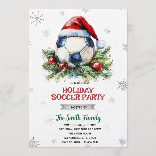 Christmas soccer party invitation inbjudningar (Framsida)