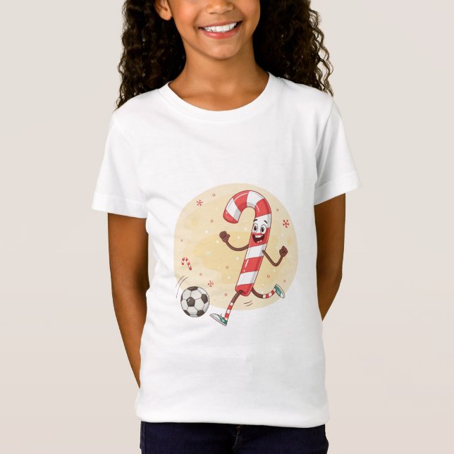 Christmas Soccer Player Candy Cane T Shirt (Framsida)