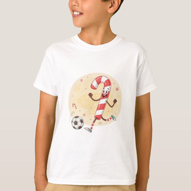 Christmas Soccer Player Candy Cane T Shirt (Framsida)