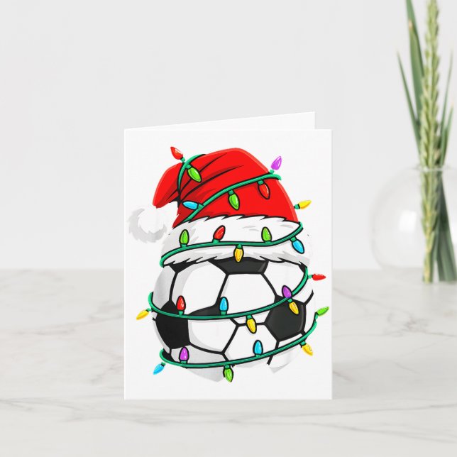 Christmas Soccer Santa Hat Lights Santa Srts Xmas  Kort (Framsida)