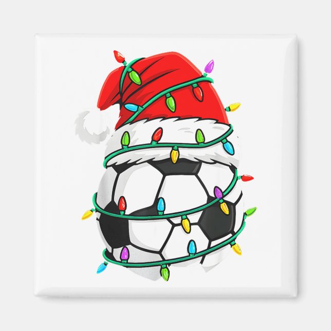 Christmas Soccer Santa Hat Lights Santa Srts Xmas  Magnet (Framsidan)