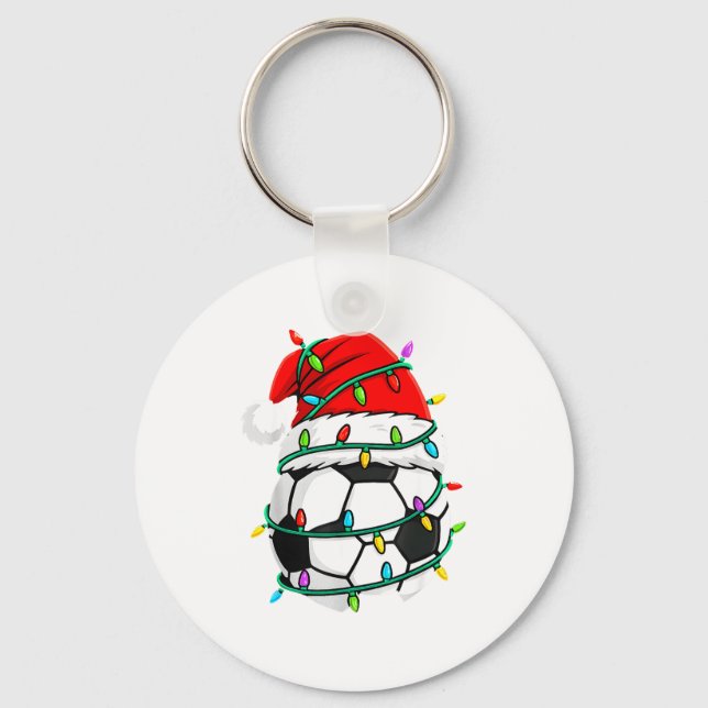 Christmas Soccer Santa Hat Lights Santa Srts Xmas  Nyckelring (Framsida)