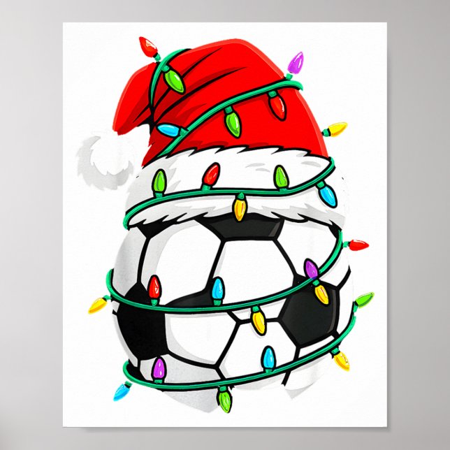 Christmas Soccer Santa Hat Lights Santa Srts Xmas  Poster (Framsidan)