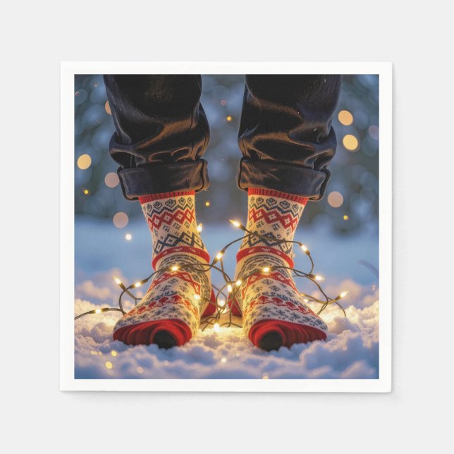 Christmas Socks and Holiday Lights in Snow Pappersservett (Framsidan)