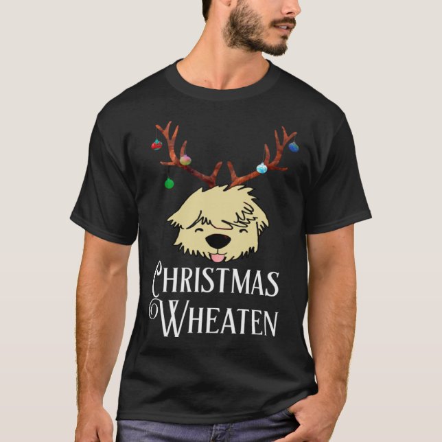 Christmas Soft Coated Wheaten Terrier Dog Reindeer T Shirt (Framsida)