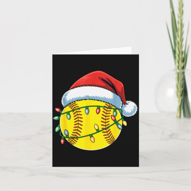 Christmas Softball Ball Santa Hat Softball Xmas Li Kort (Framsida)