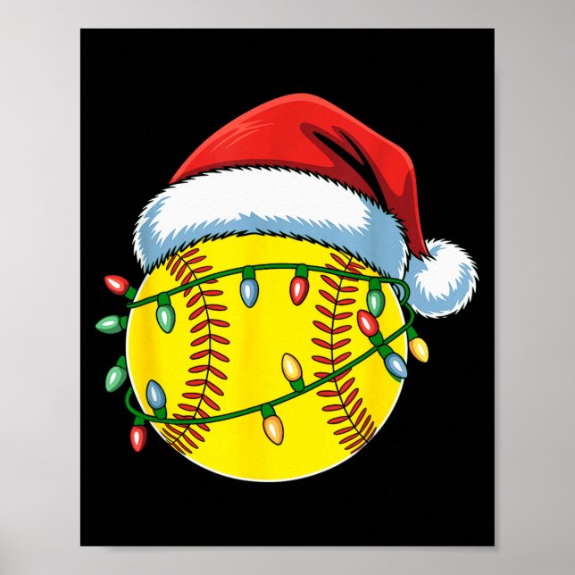 Christmas Softball Ball Santa Hat Softball Xmas Li Poster (Framsidan)