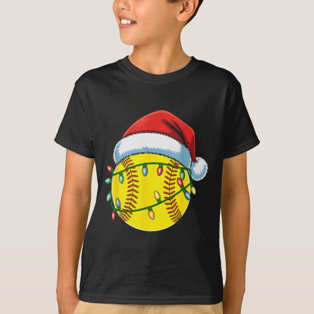 Christmas Softball Ball Santa Hat Softball Xmas Li T Shirt (Framsida)