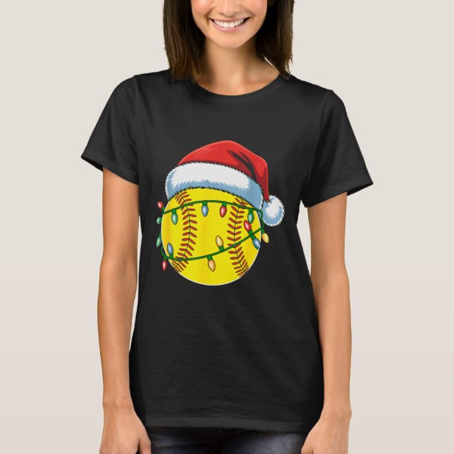 Christmas Softball Ball Santa Hat Softball Xmas Li T Shirt (Framsida)