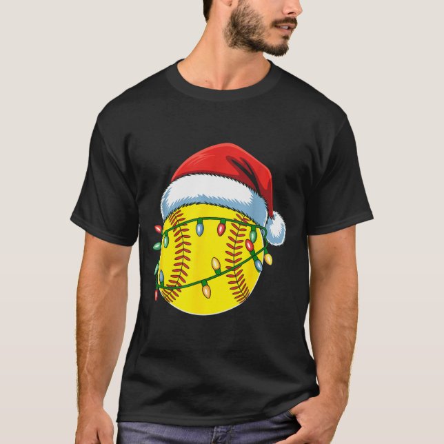 Christmas Softball Ball Santa Hat Softball Xmas Li T Shirt (Framsida)