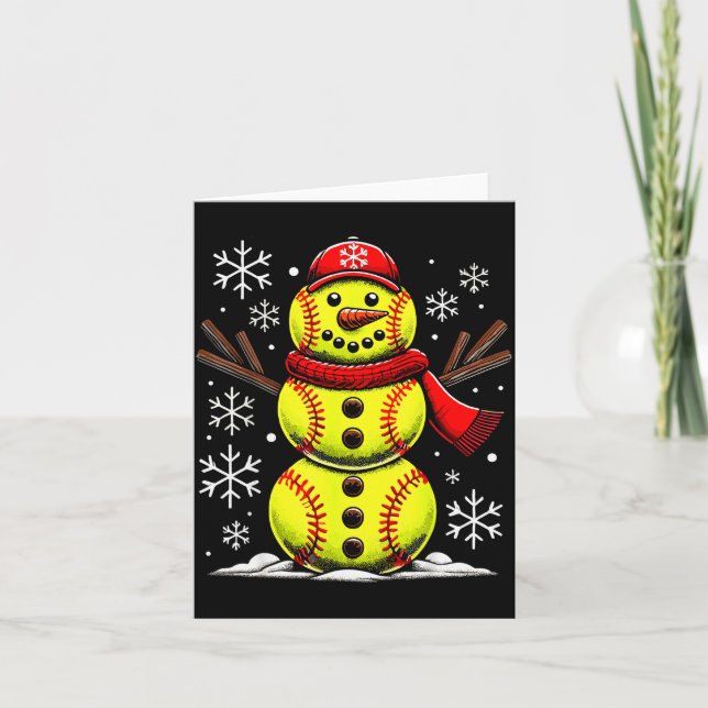 Christmas Softball Snowman Girls, Softball Christm Kort (Framsida)