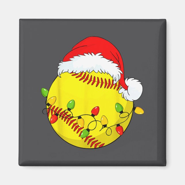 Christmas Softball Xmas Santa Srts Hat Mens Womens Magnet (Framsidan)