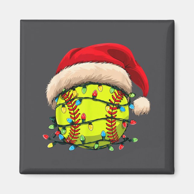 Christmas Softball Xmas Santa Srts Hat Mens Womens Magnet (Framsidan)
