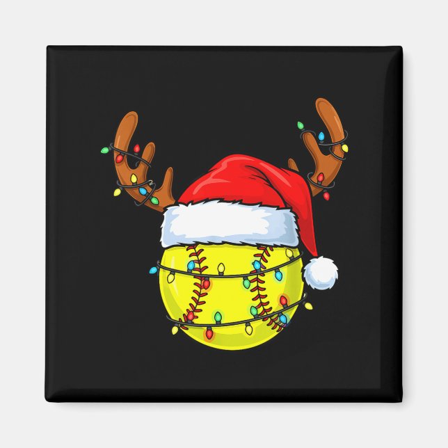 Christmas Softball Xmas Santa Srts Hat Mens Womens Magnet (Framsidan)