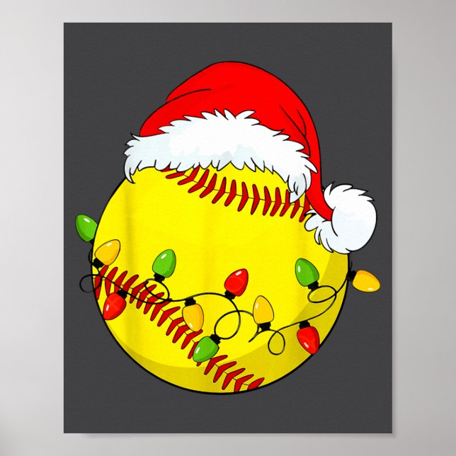 Christmas Softball Xmas Santa Srts Hat Mens Womens Poster (Framsidan)